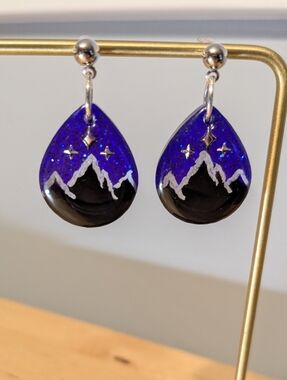 Hand-Painted Velaris Earrings in Royal Blue & Black